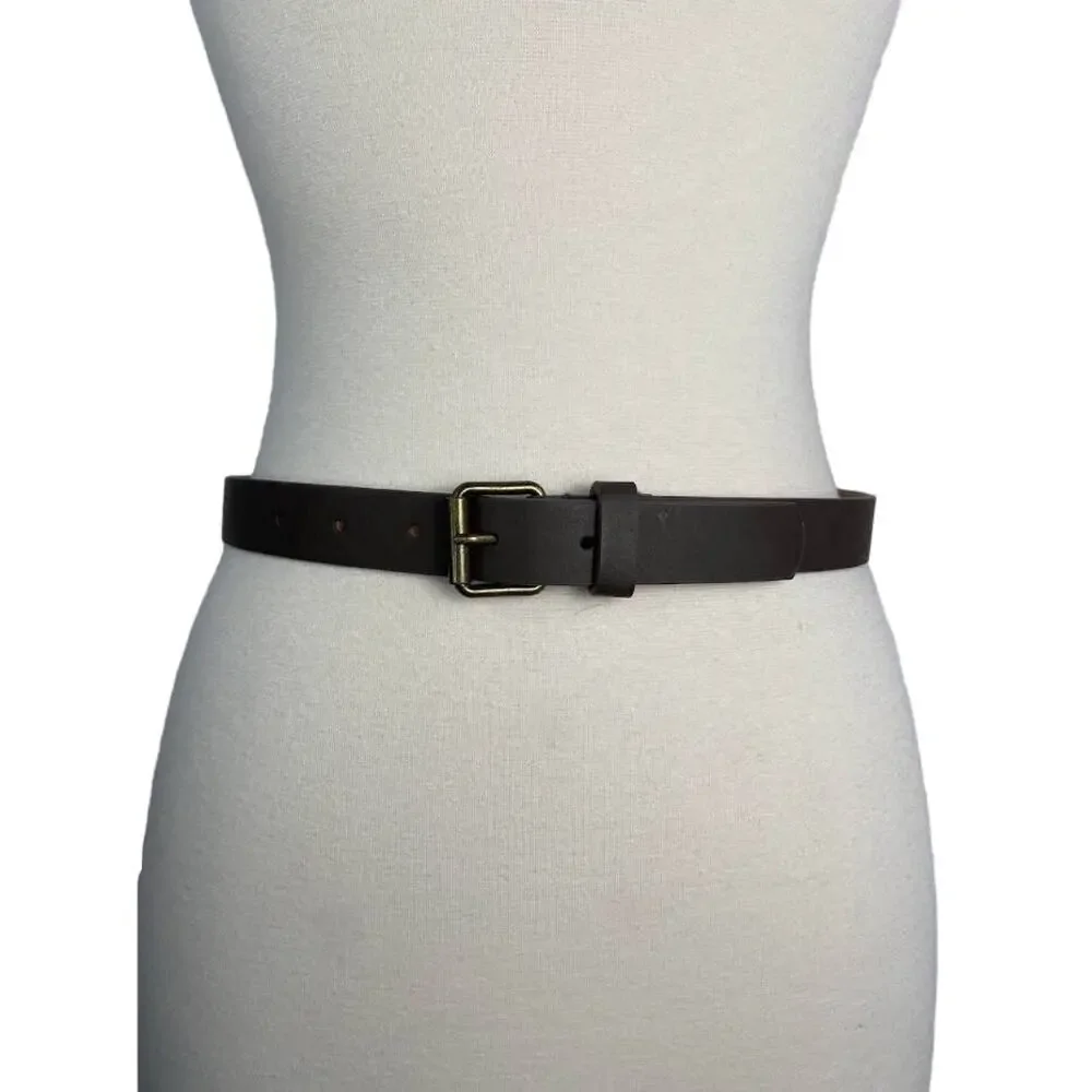 Olive Green Belt Kids Size XL Faux Leather Gold One Prong Buckle Solid Belt